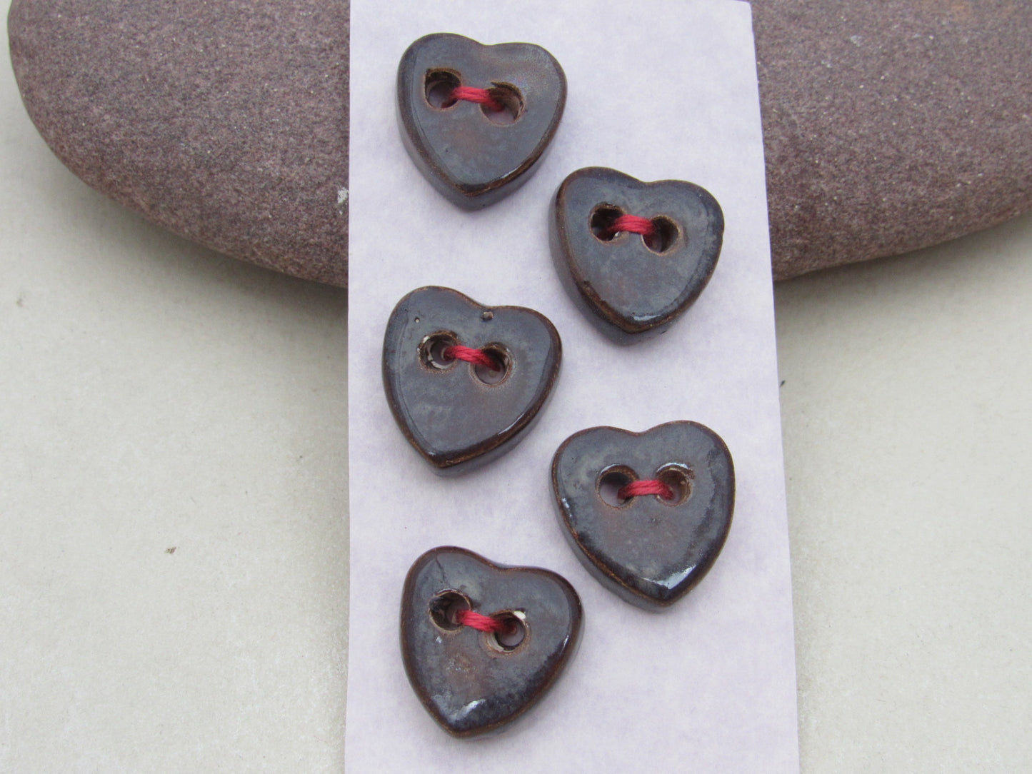 5 Small Heart Ceramic Buttons