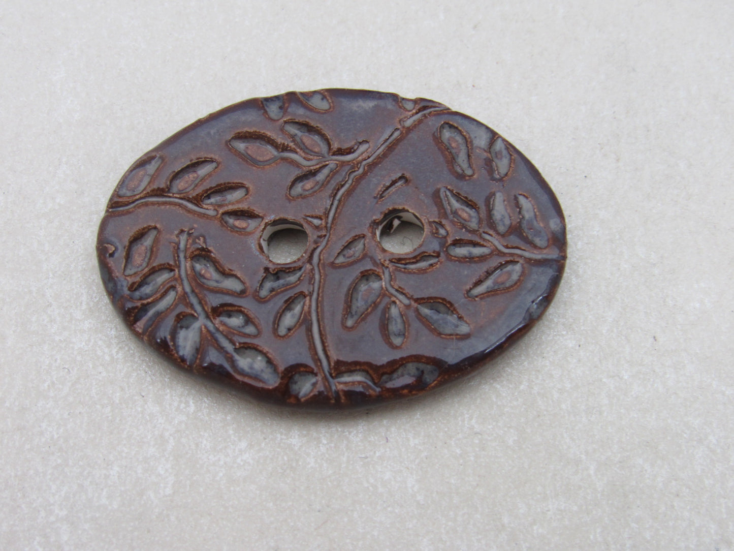 Large Sprig Pattern Oval Handmade Ceramic Button