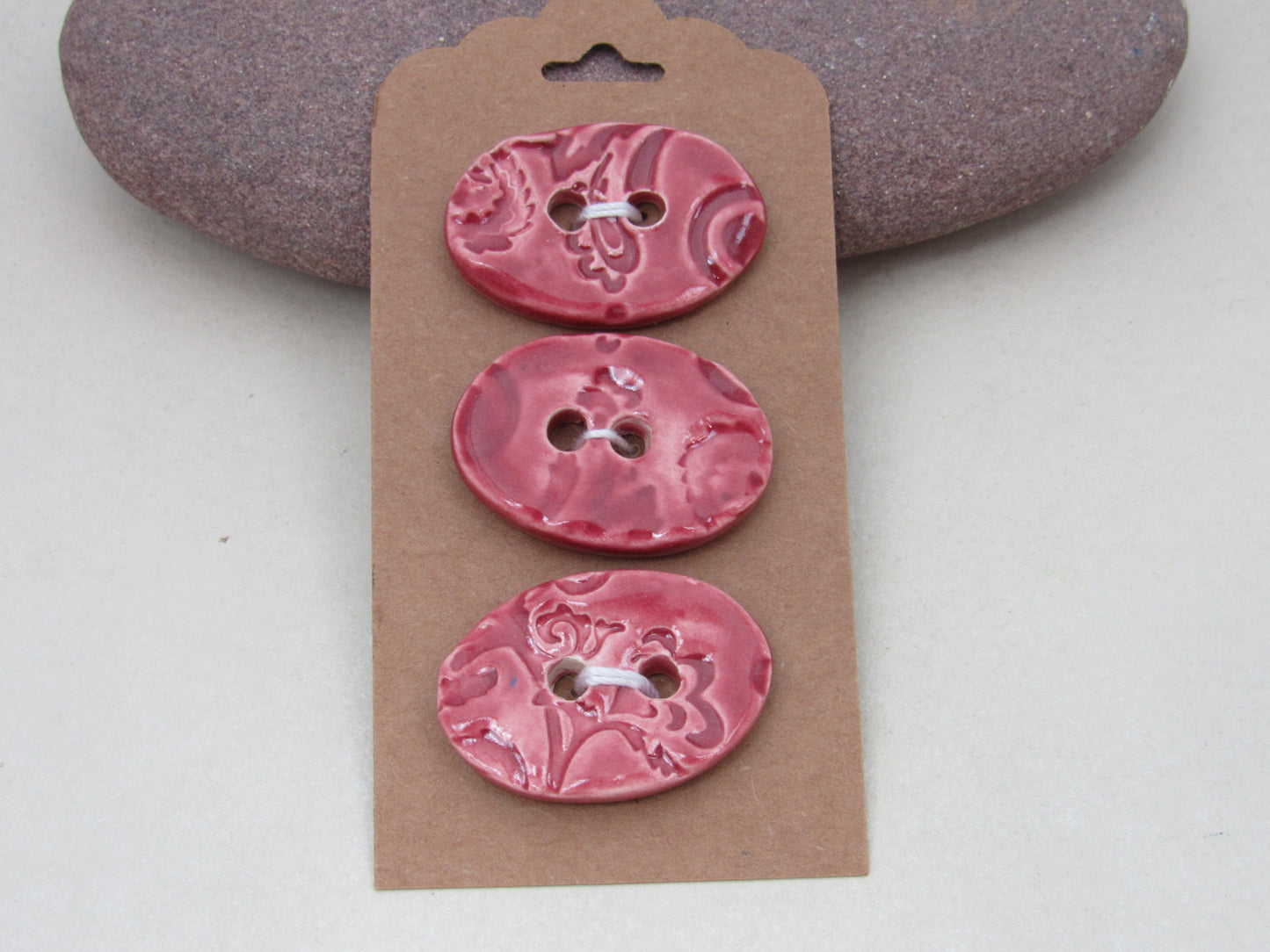Trio of Medium Oval Sprig Pattern Ceramic Buttons