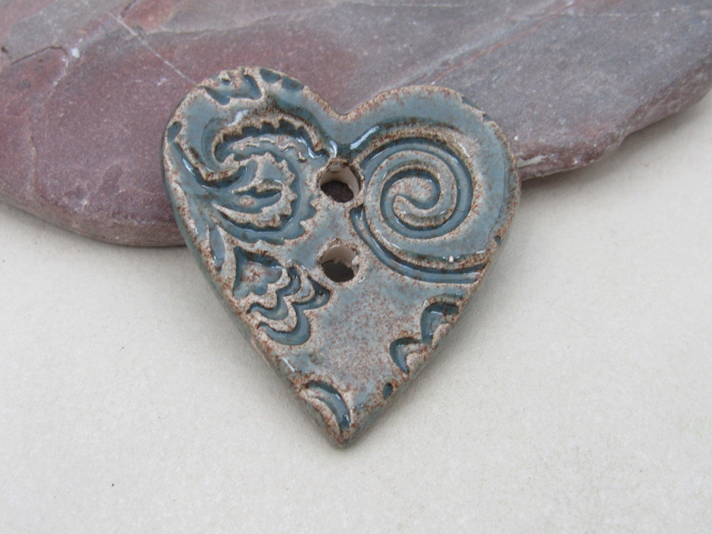 Medium Brocade Texture Heart Shaped Ceramic Button