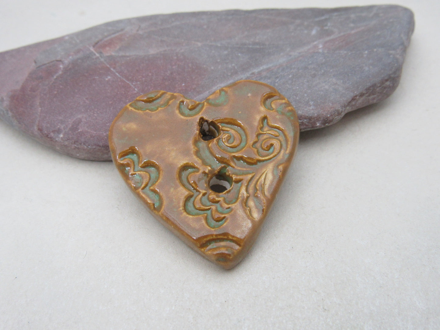 Medium Brocade Texture Heart Shaped Ceramic Button