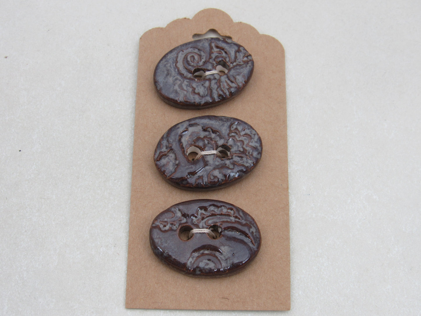 Wholesale Trio Medium Brocade Texture Oval Ceramic Buttons