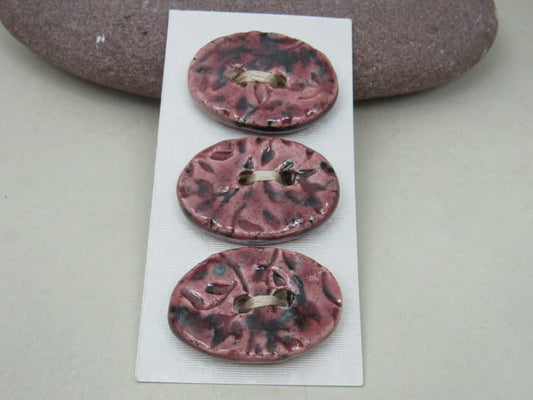 Trio of Medium Oval Sprig Pattern Ceramic Buttons