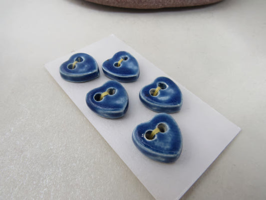 5 Small Heart Ceramic Buttons