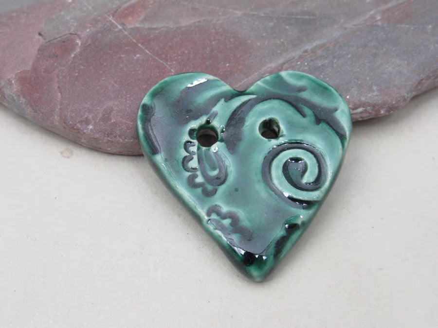 Medium Brocade Texture Heart Shaped Ceramic Button