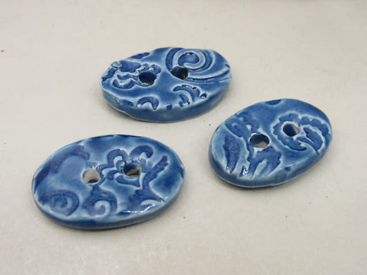 Trio of Medium Oval Brocade Pattern Buttons