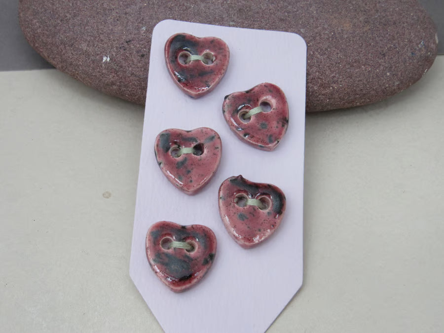 5 Small Heart Ceramic Buttons