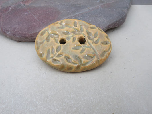Large Sprig Pattern Oval Handmade Ceramic Button