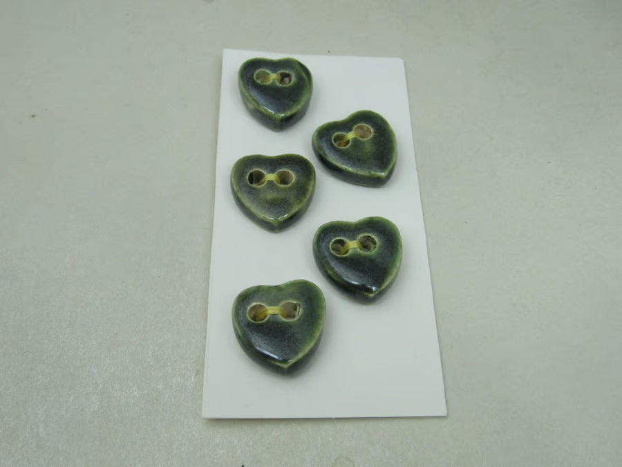 5 Small Heart Ceramic Buttons