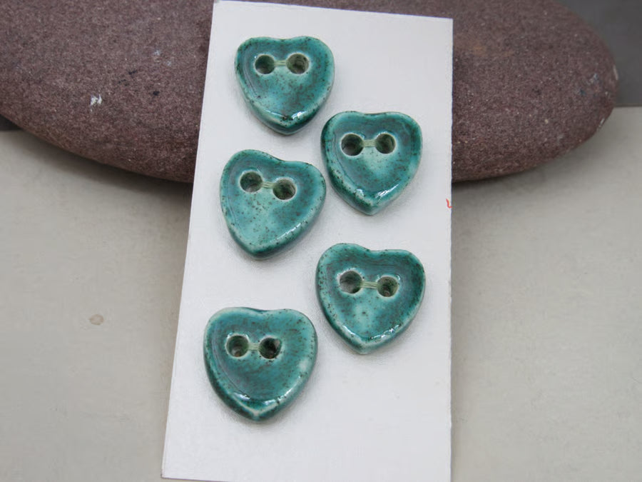 5 Small Heart Ceramic Buttons