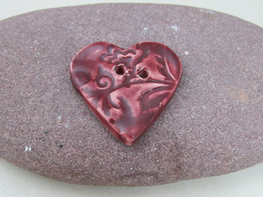 Medium Brocade Texture Heart Shaped Ceramic Button