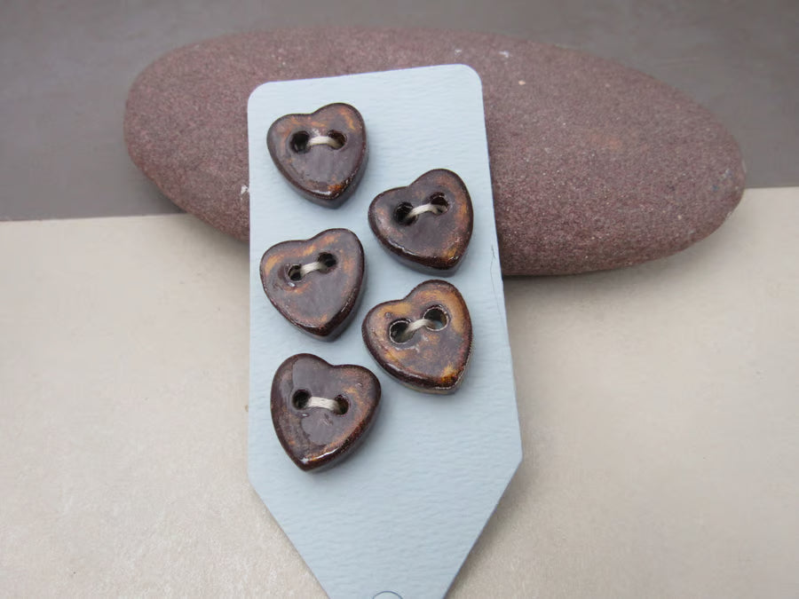 5 Small Heart Ceramic Buttons