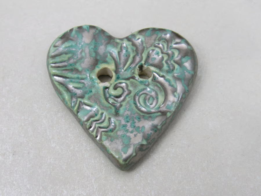 Medium Brocade Texture Heart Shaped Ceramic Button