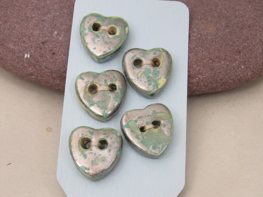 5 Small Heart Ceramic Buttons