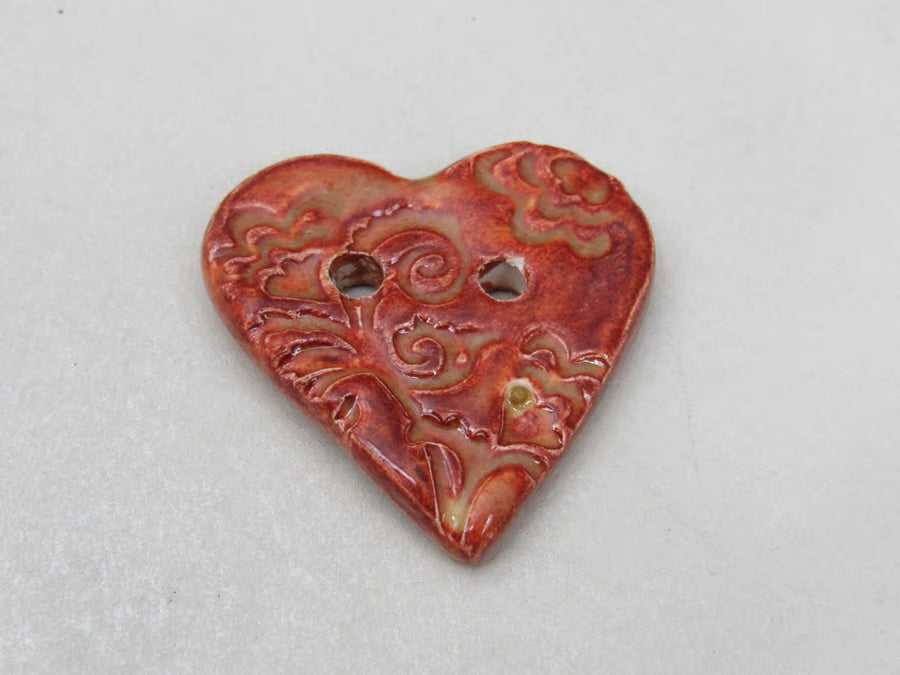Medium Brocade Texture Heart Shaped Ceramic Button