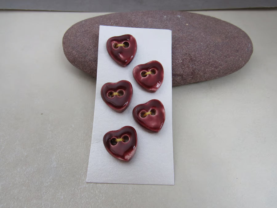 5 Small Heart Ceramic Buttons