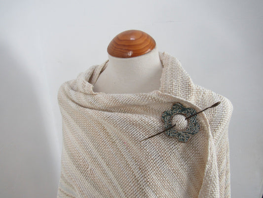 Large Ecru Cotton Handwoven Wrap, Shawl