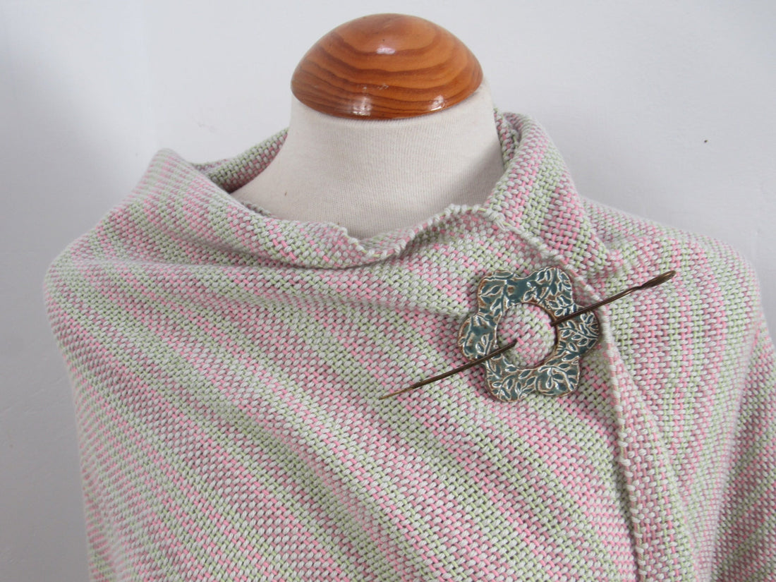 Large Grey Pink Cotton Handwoven Wrap, Shawl