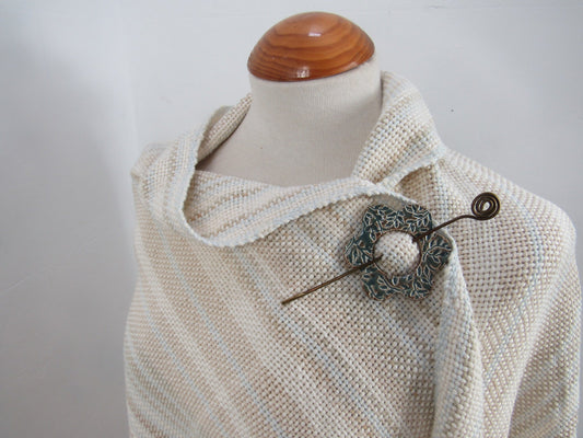 Large Beige Cotton Handwoven Wrap, Shawl