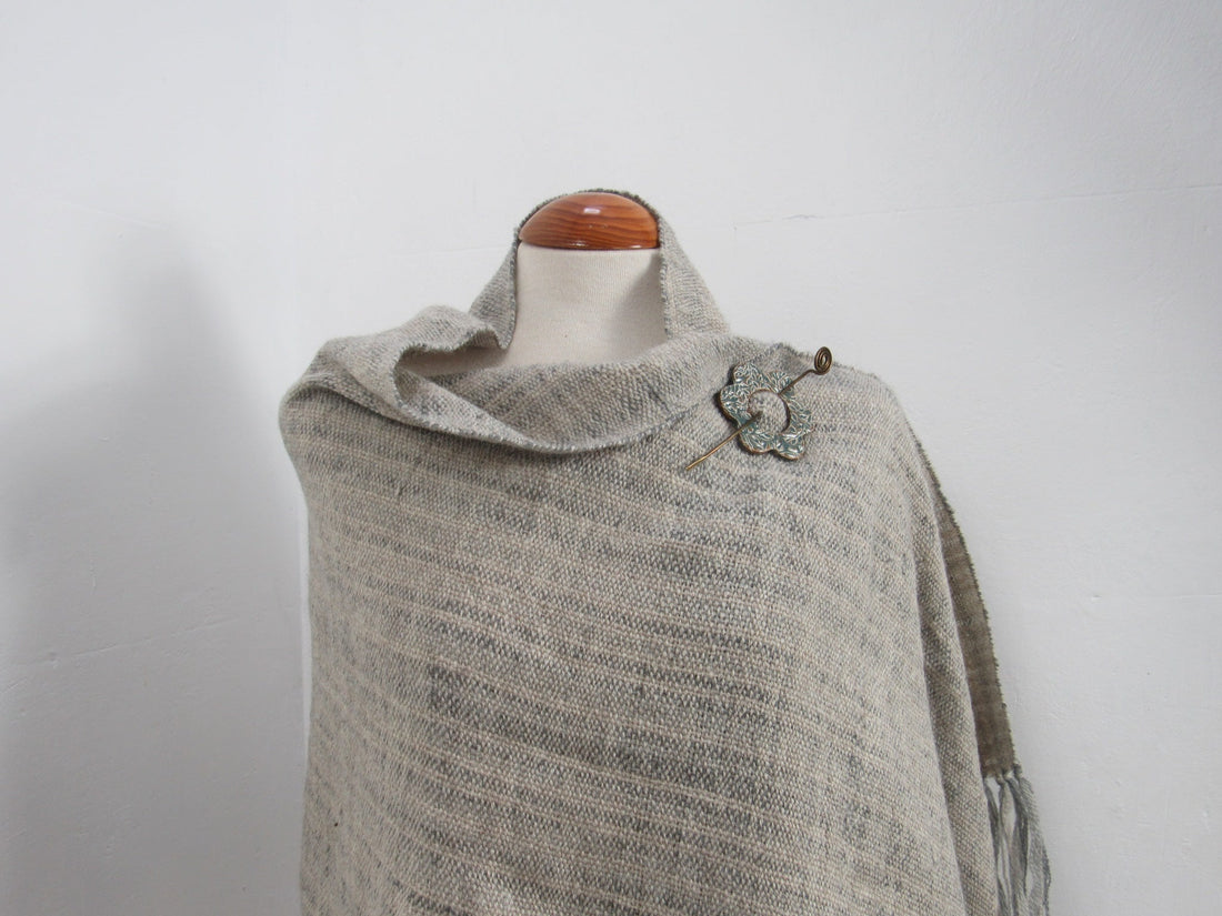 Large Light Grey Wool Handwoven Wrap, Shawl