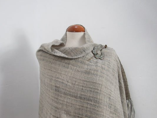 Large Light Grey Wool Handwoven Wrap, Shawl