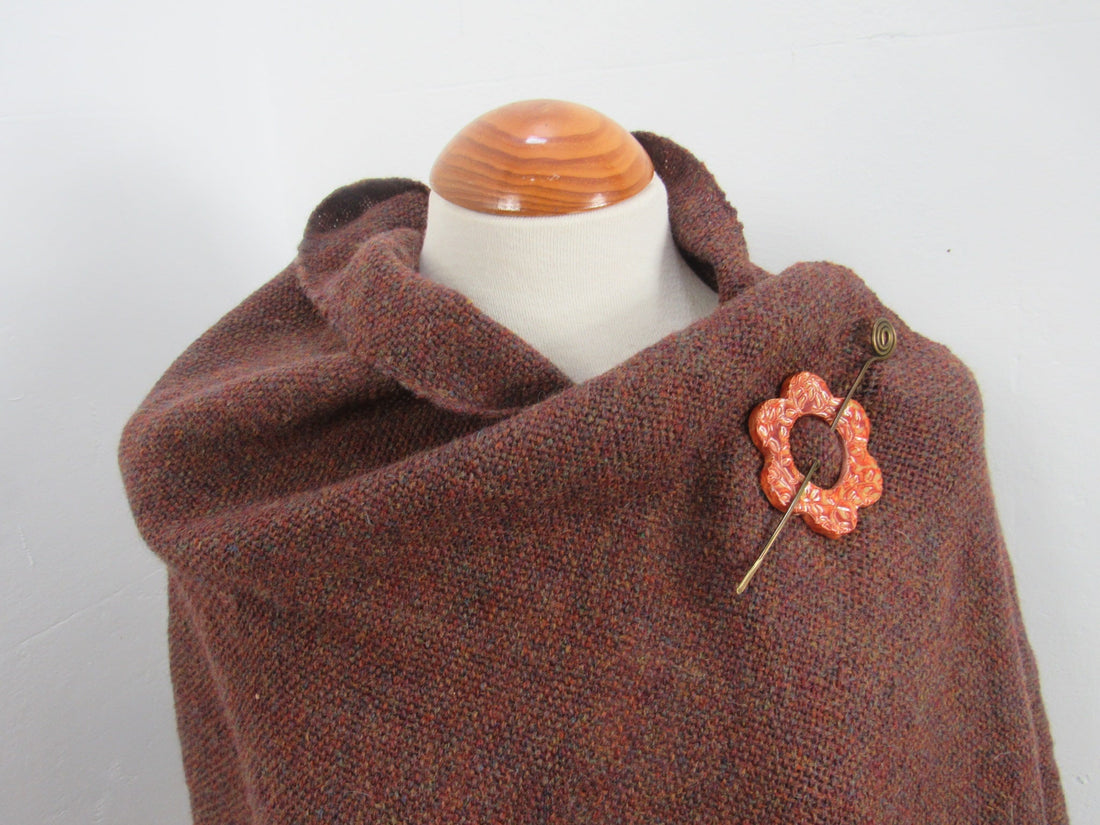Large Brown Tweed Handwoven Wrap, Shawl
