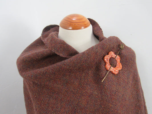 Large Brown Tweed Handwoven Wrap, Shawl