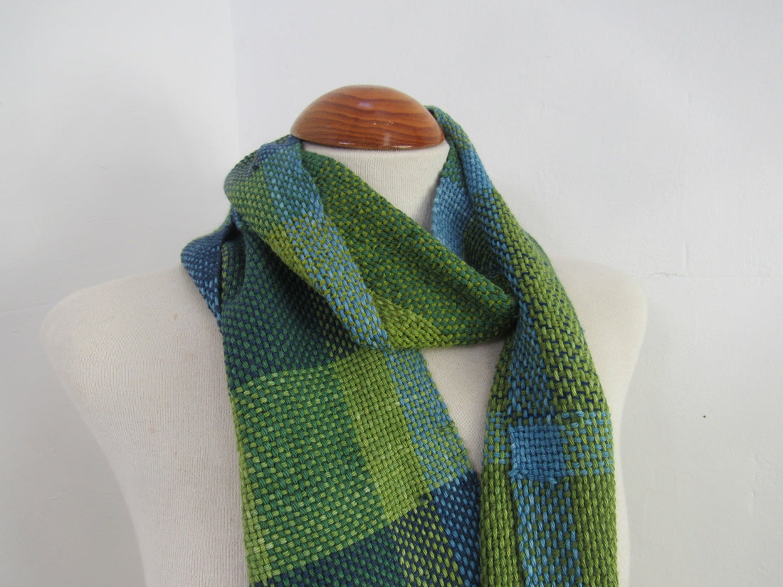 Green Blue Handwoven Scrap Scarf