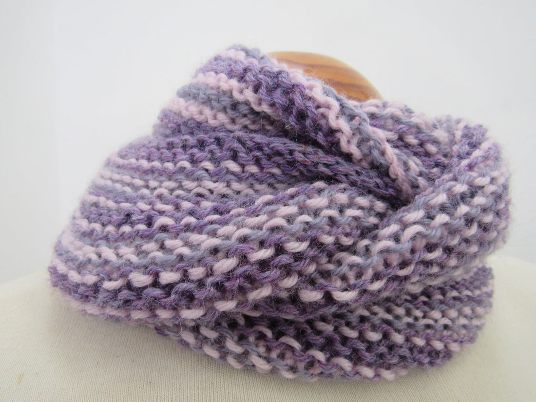 Shell Pink Purple Striped Knit Pure Wool Cowl Scarf