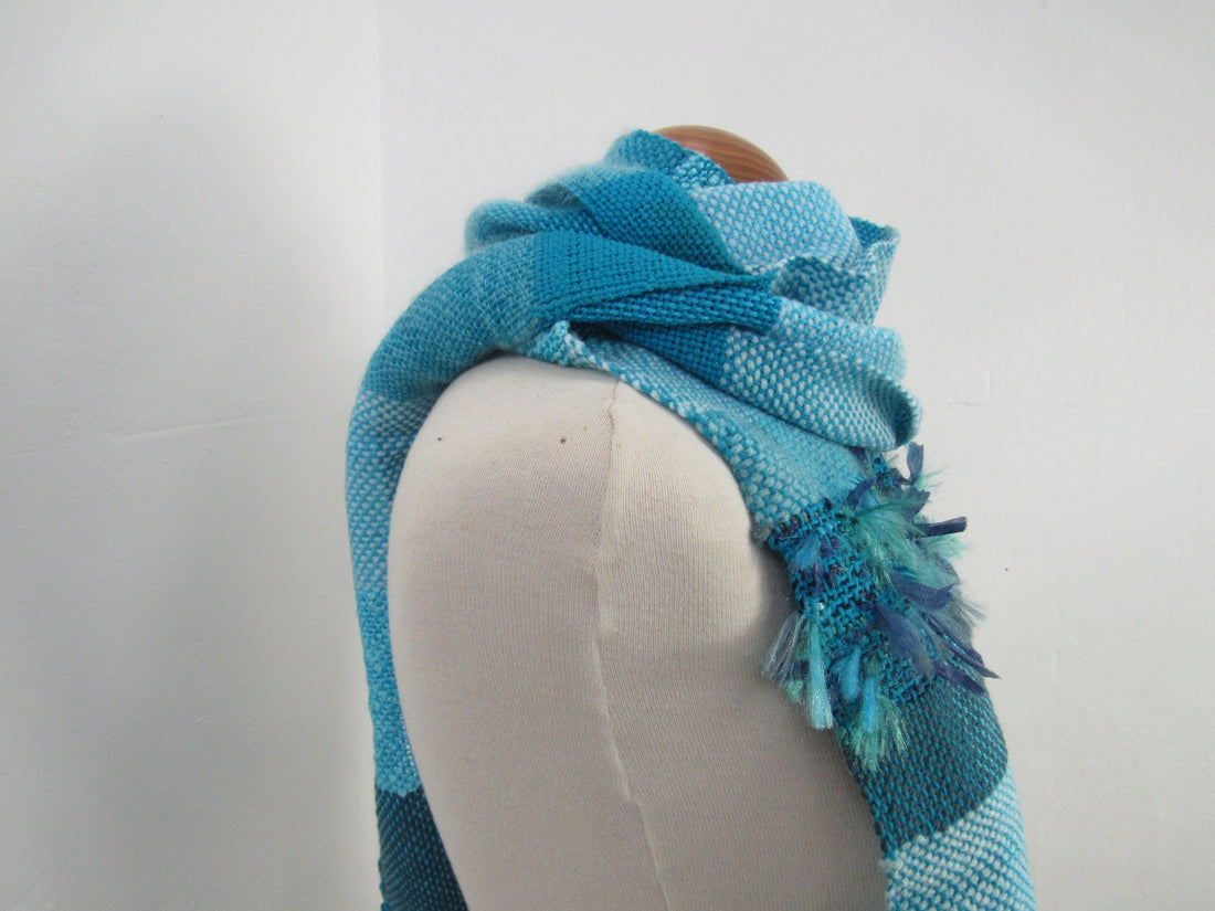 Bright Turquoise Handwoven Scrap Scarf