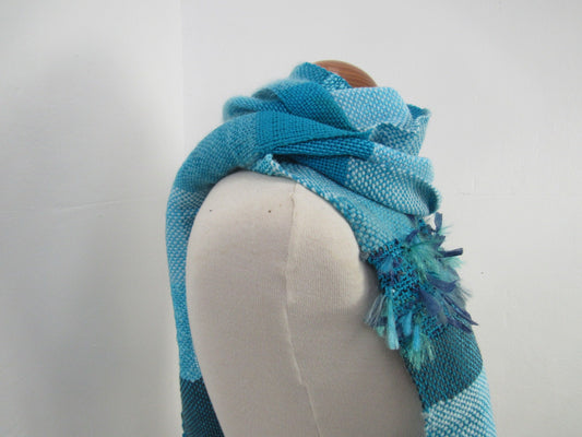Bright Turquoise Handwoven Scrap Scarf