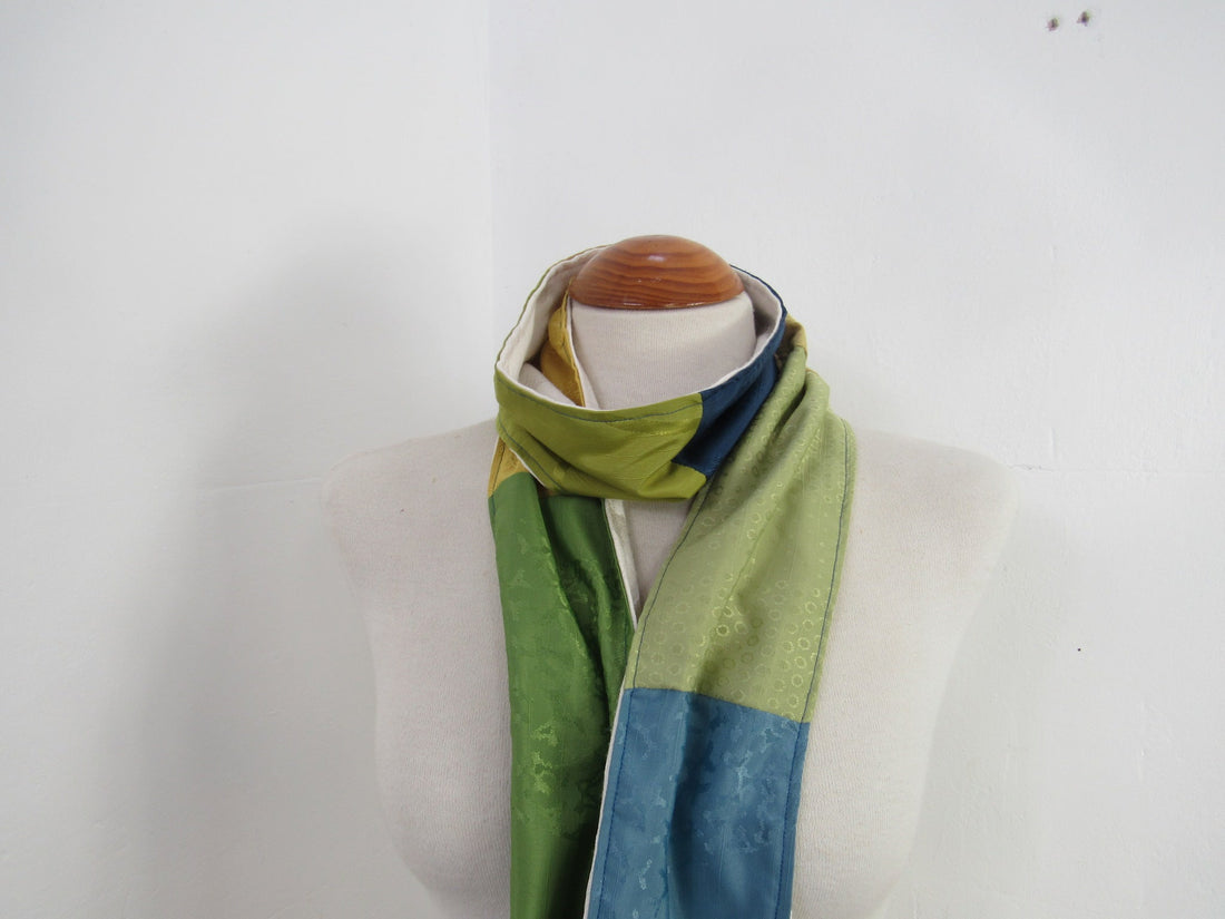 Blue Sateen Patchwork Scrap Scarf