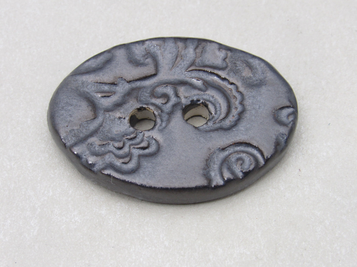 Large Brocade Pattern Oval Handmade Ceramic Button
