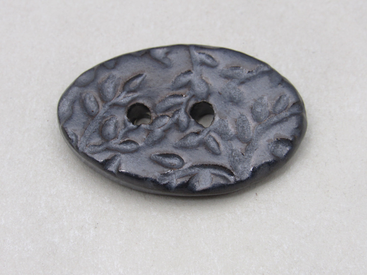 Large Sprig Pattern Oval Handmade Ceramic Button
