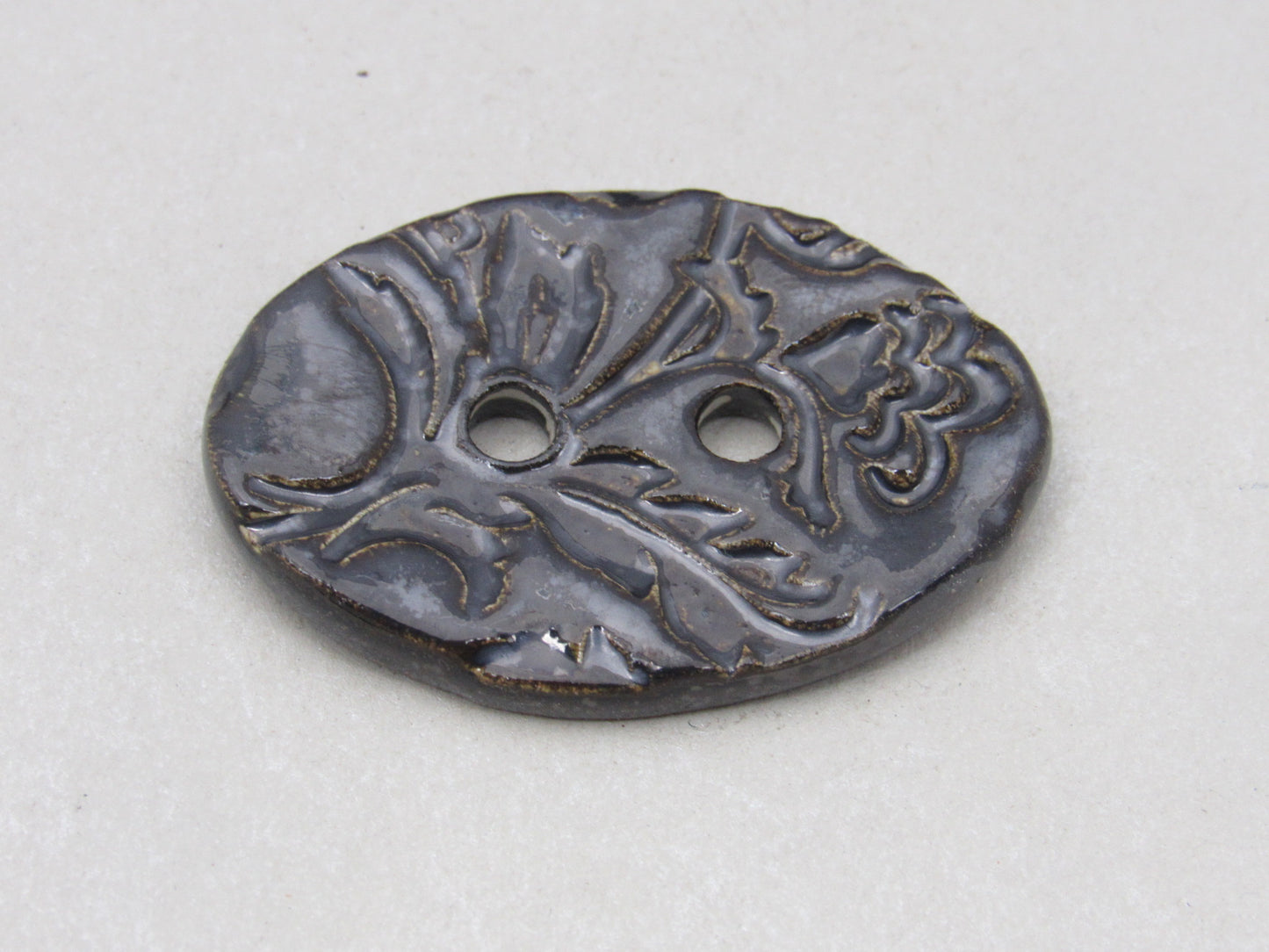 Large Brocade Pattern Oval Handmade Ceramic Button