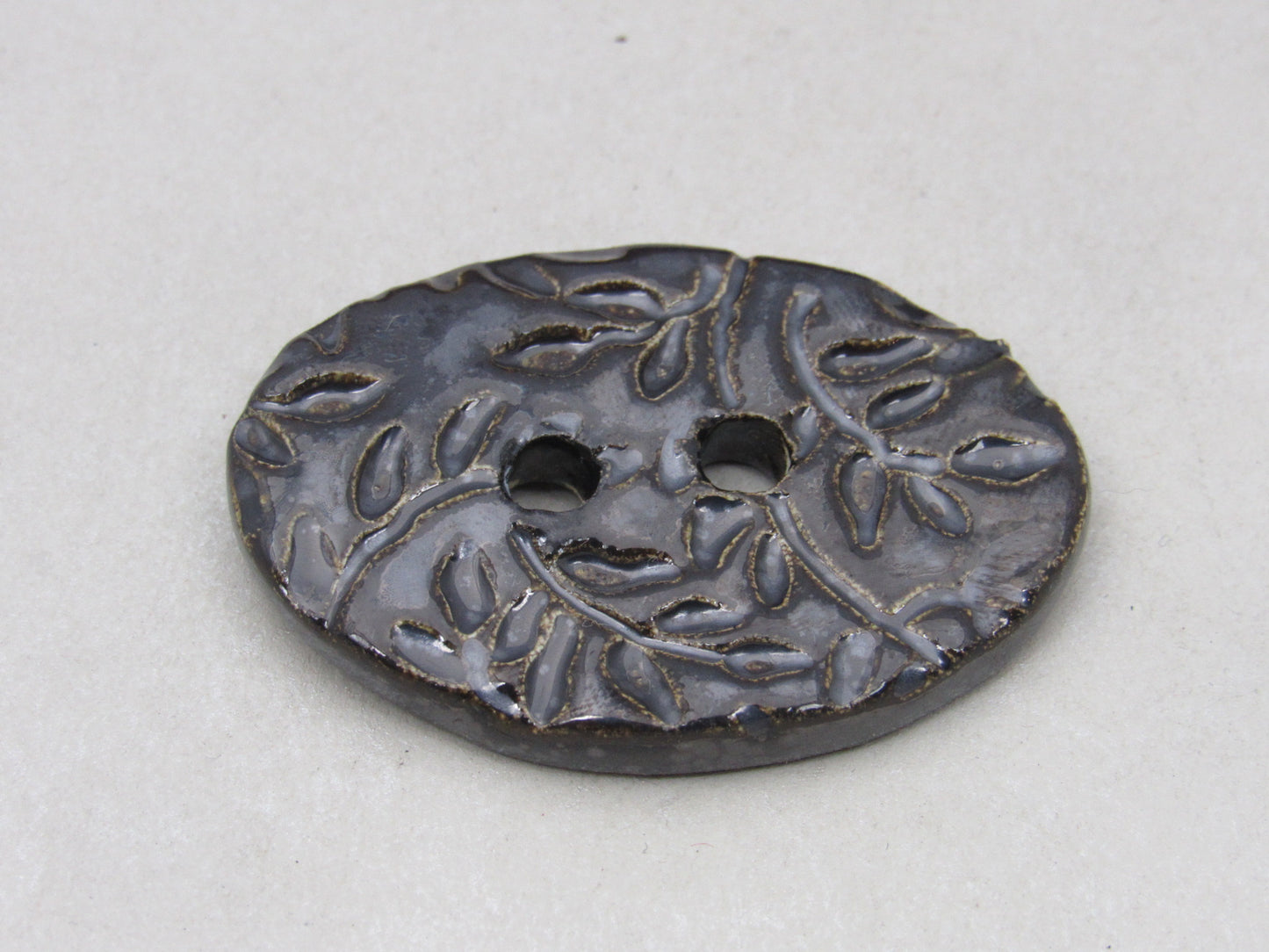Large Sprig Pattern Oval Handmade Ceramic Button