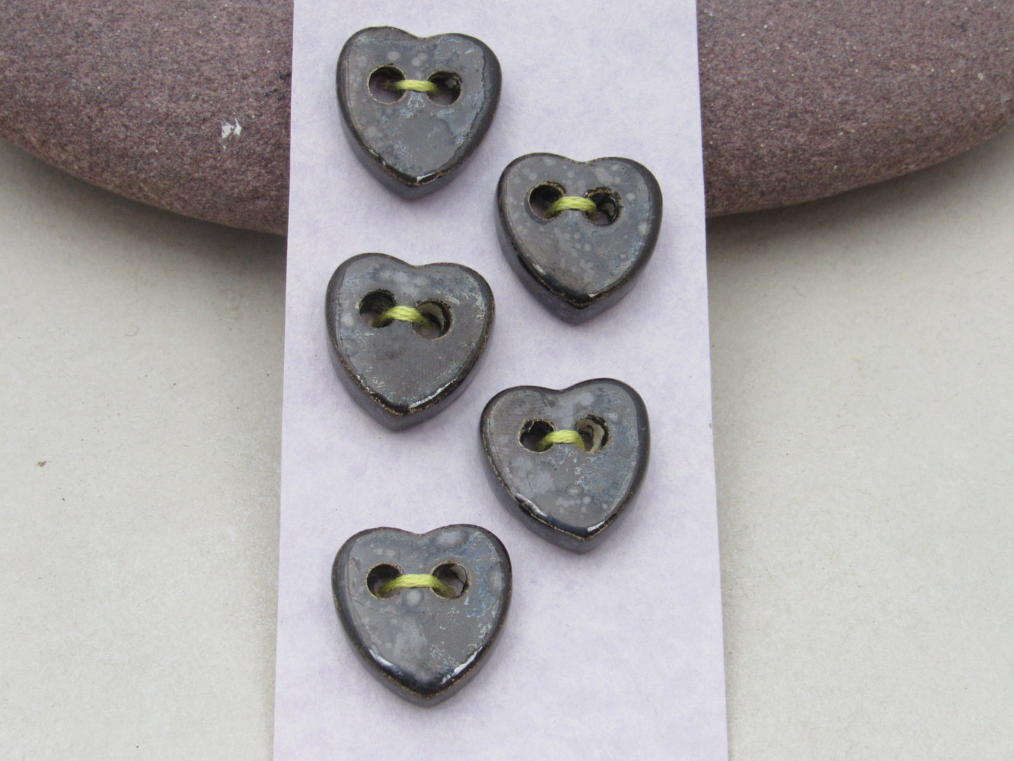 5 Small Heart Ceramic Buttons