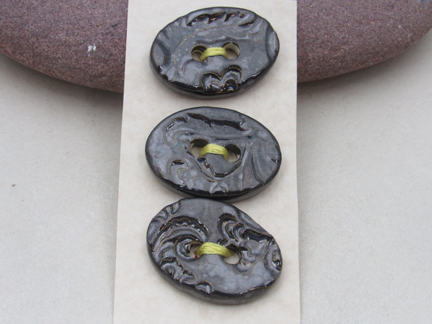 Trio of Medium Oval Brocade Pattern Buttons