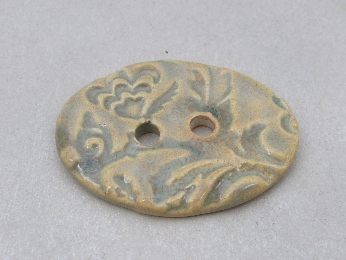 Large Brocade Pattern Oval Handmade Ceramic Button