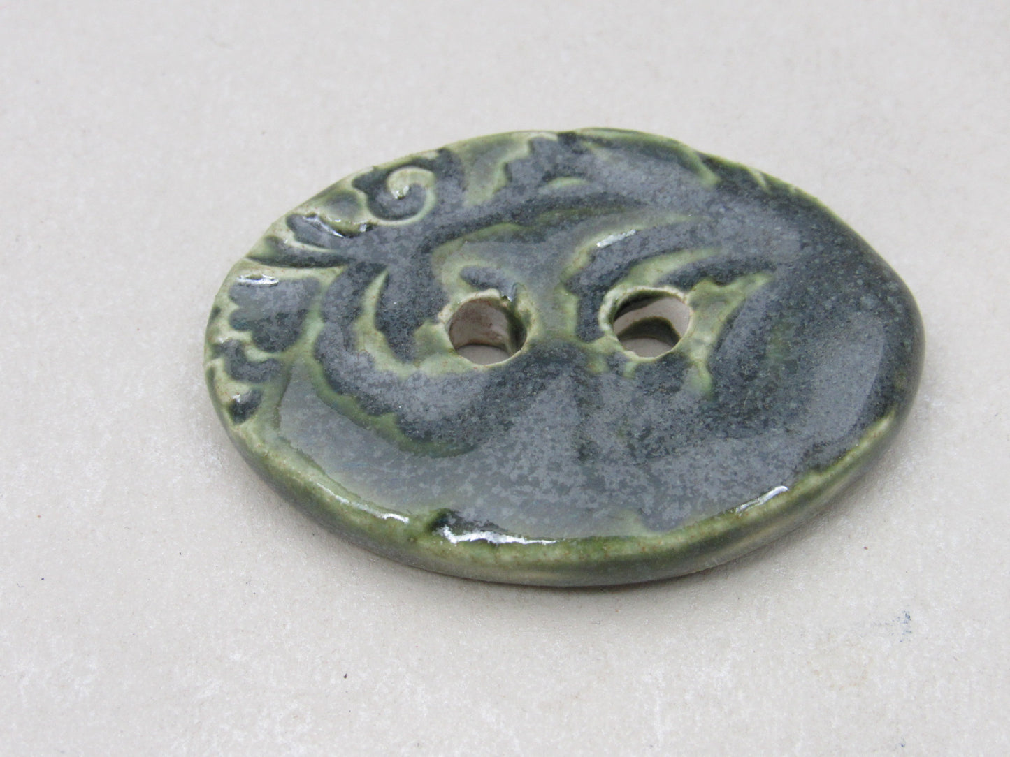 Large Brocade Pattern Oval Handmade Ceramic Button