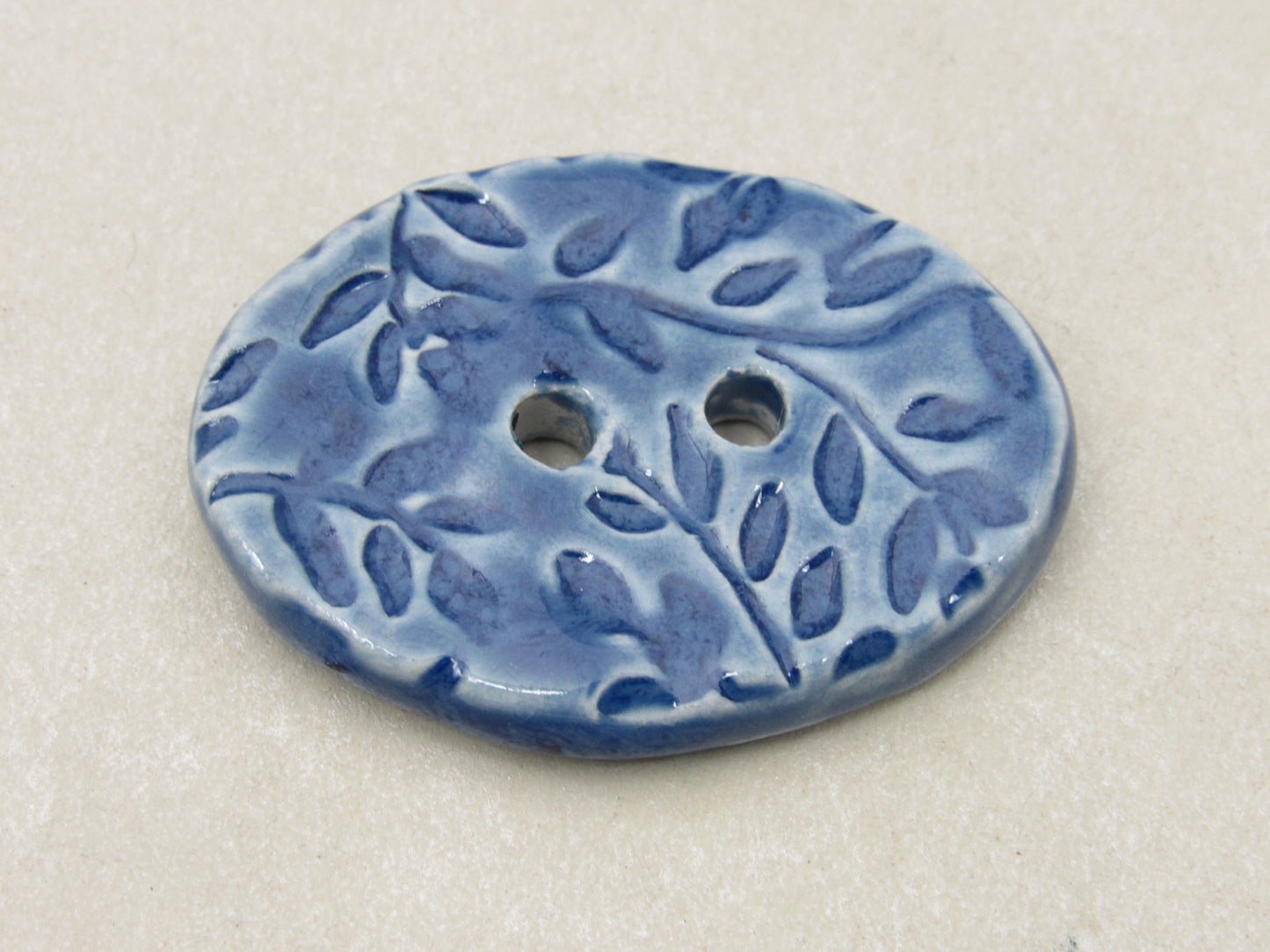 Large Sprig Pattern Oval Handmade Ceramic Button