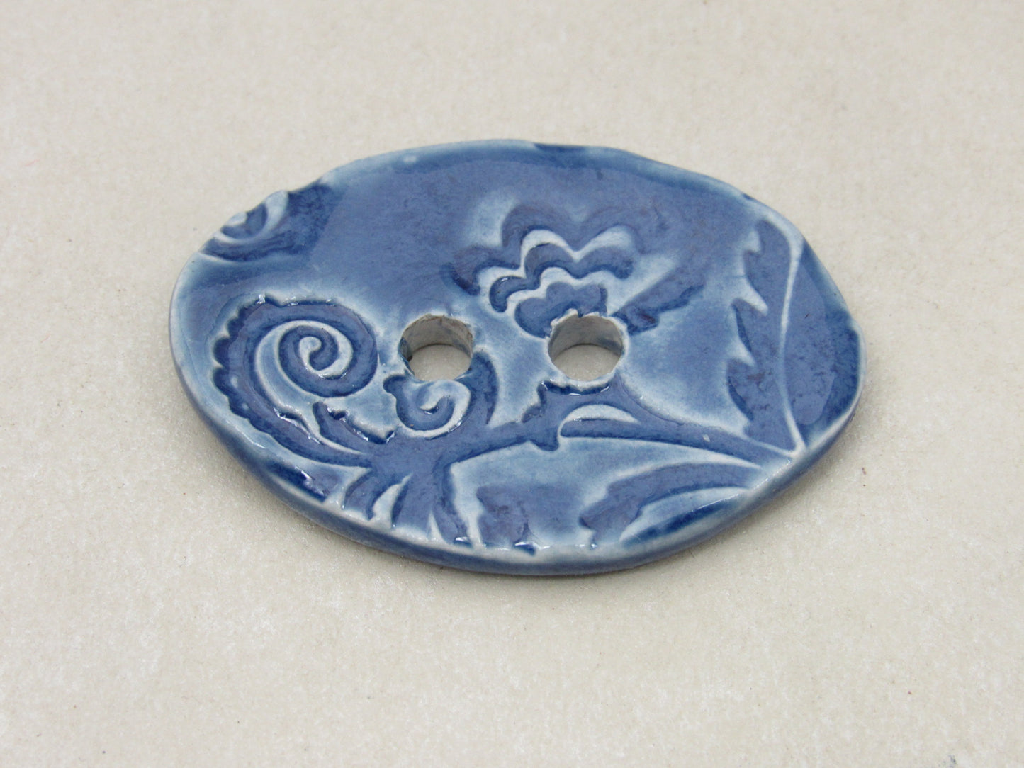 Large Brocade Pattern Oval Handmade Ceramic Button