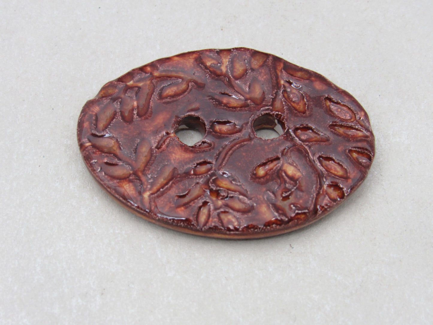 Large Sprig Pattern Oval Handmade Ceramic Button