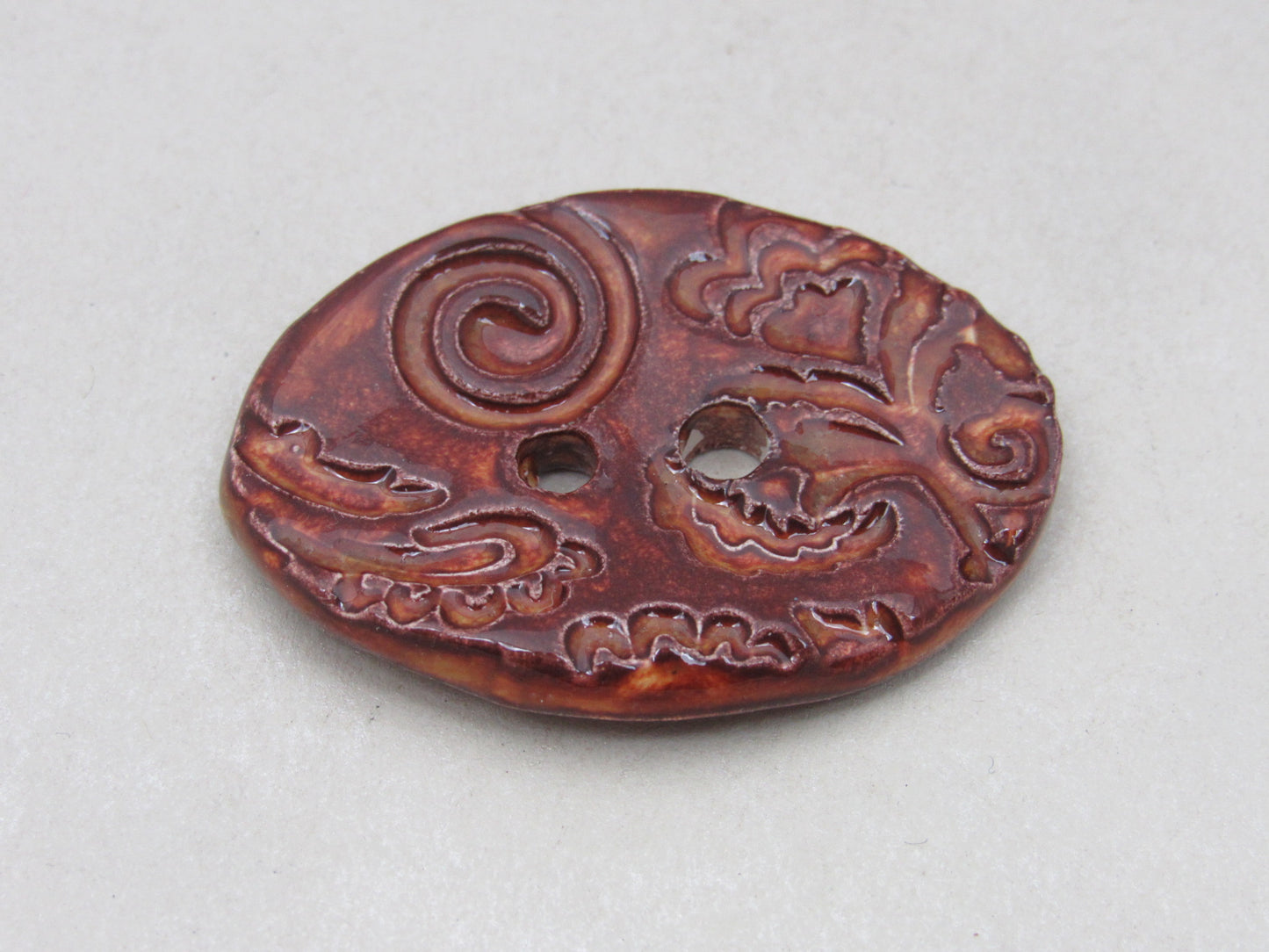Large Brocade Pattern Oval Handmade Ceramic Button