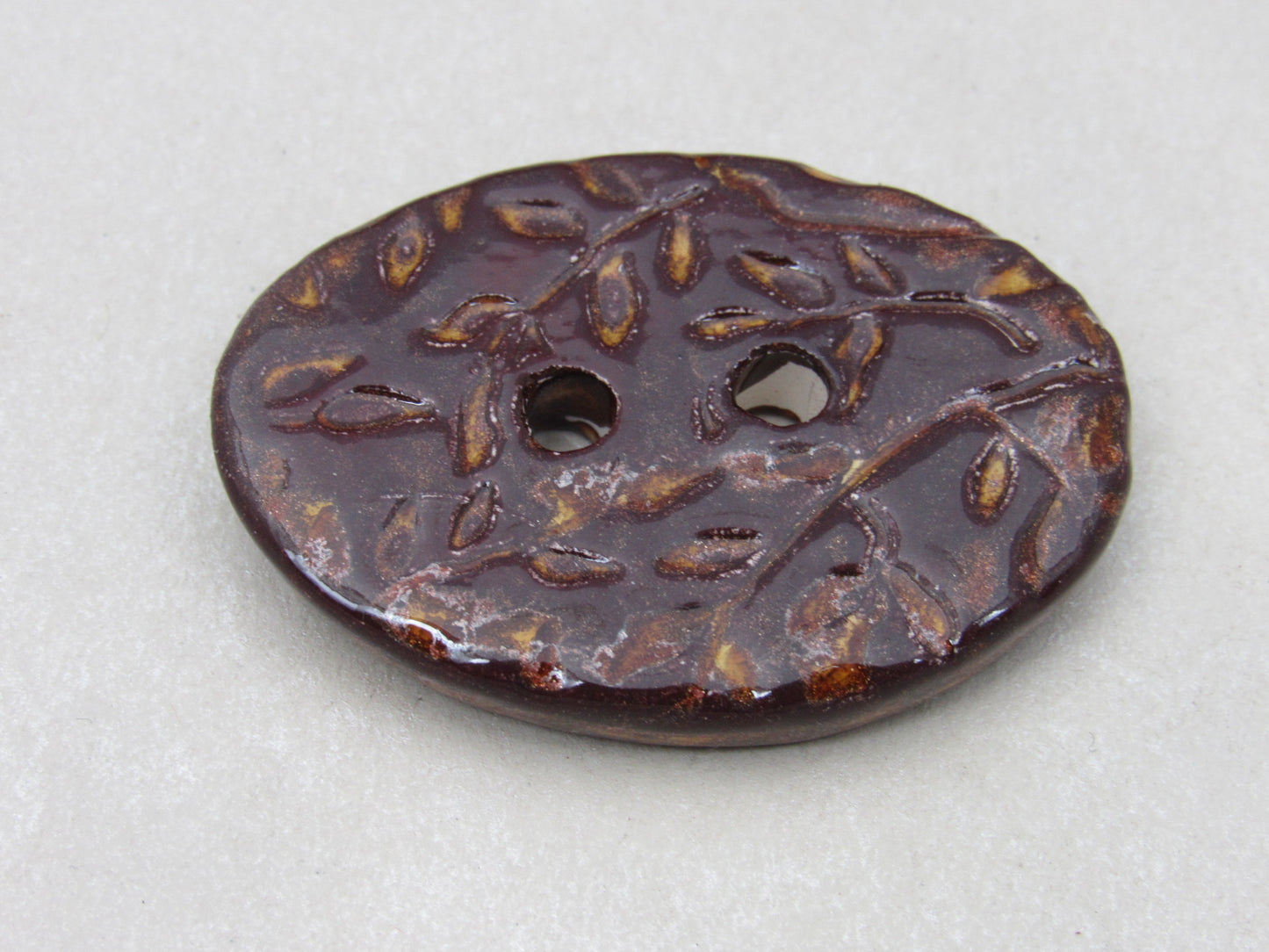 Large Sprig Pattern Oval Handmade Ceramic Button
