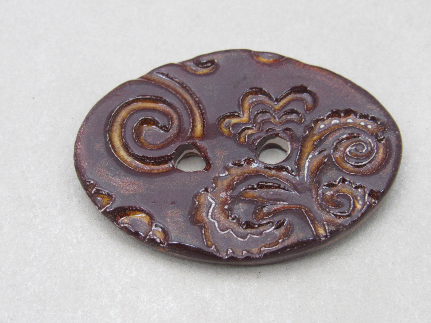Large Brocade Pattern Oval Handmade Ceramic Button