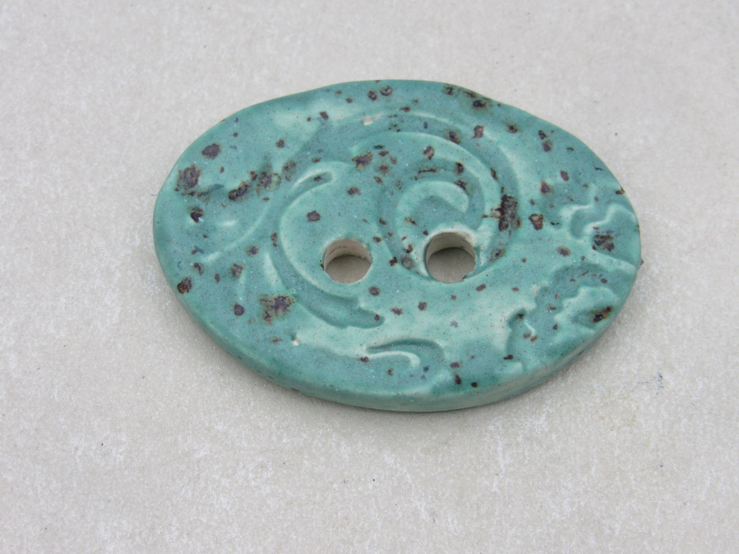 Large Brocade Pattern Oval Handmade Ceramic Button
