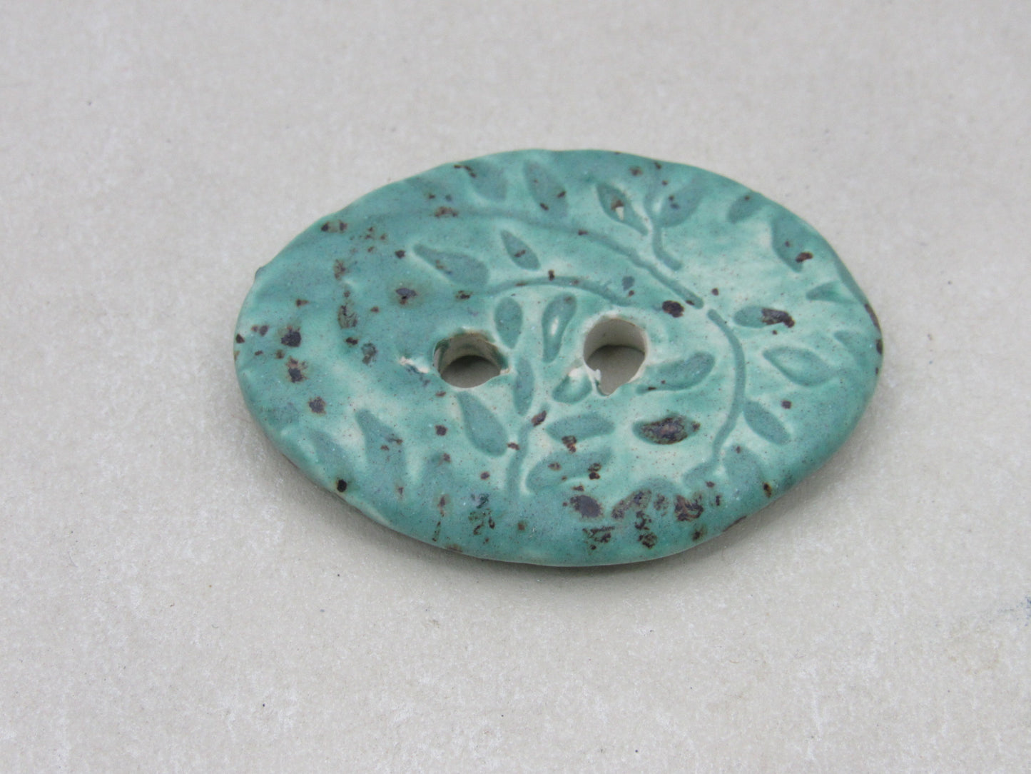 Large Sprig Pattern Oval Handmade Ceramic Button