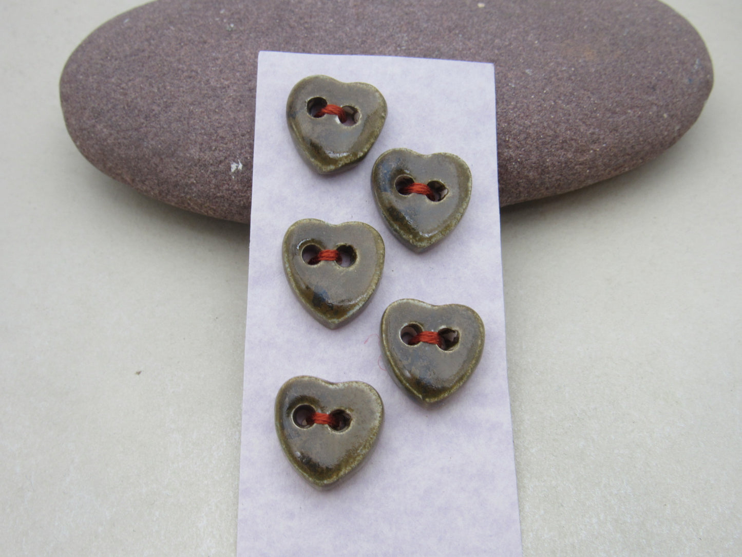 5 Small Heart Ceramic Buttons
