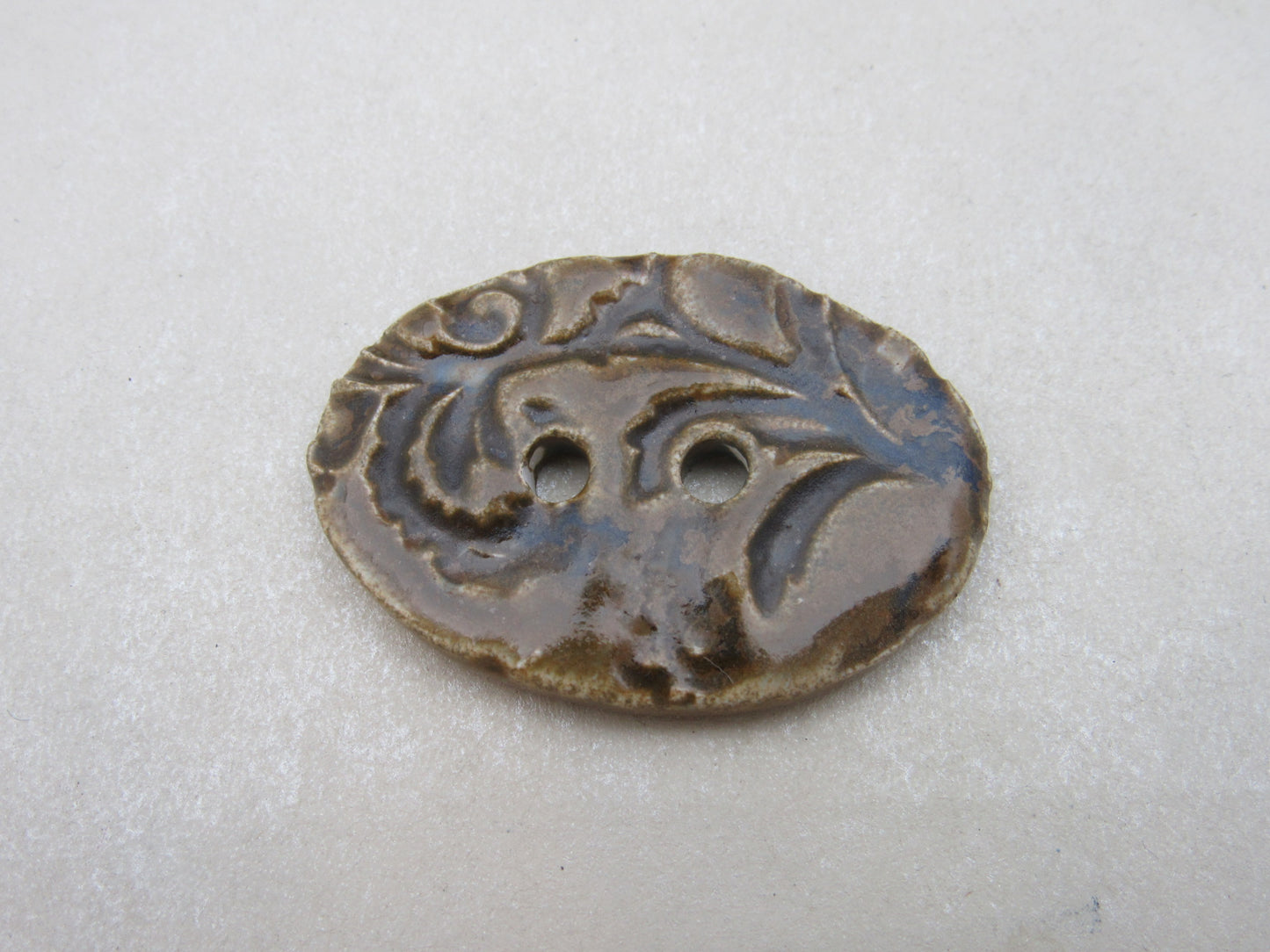 Large Brocade Pattern Oval Handmade Ceramic Button